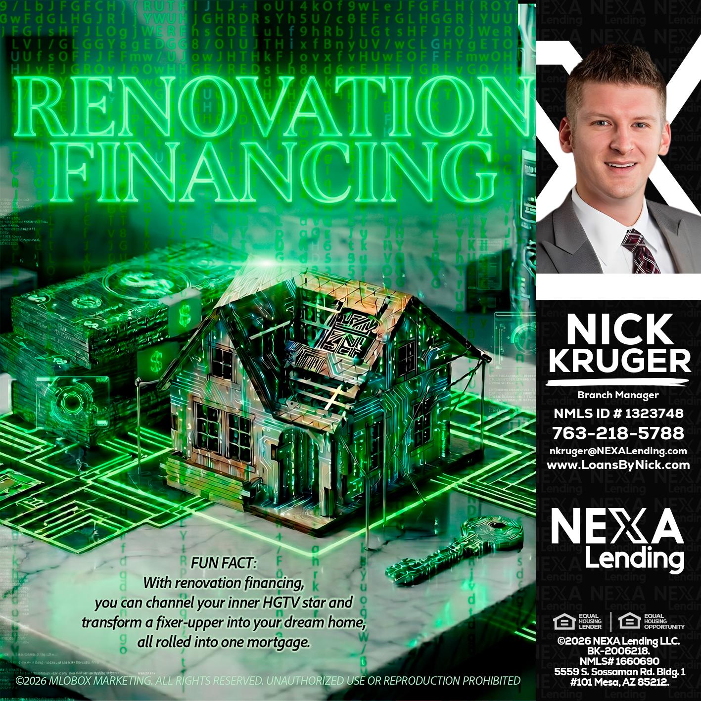 RENOVATION FINANCING - Nicholas Kruger -Loan Officer