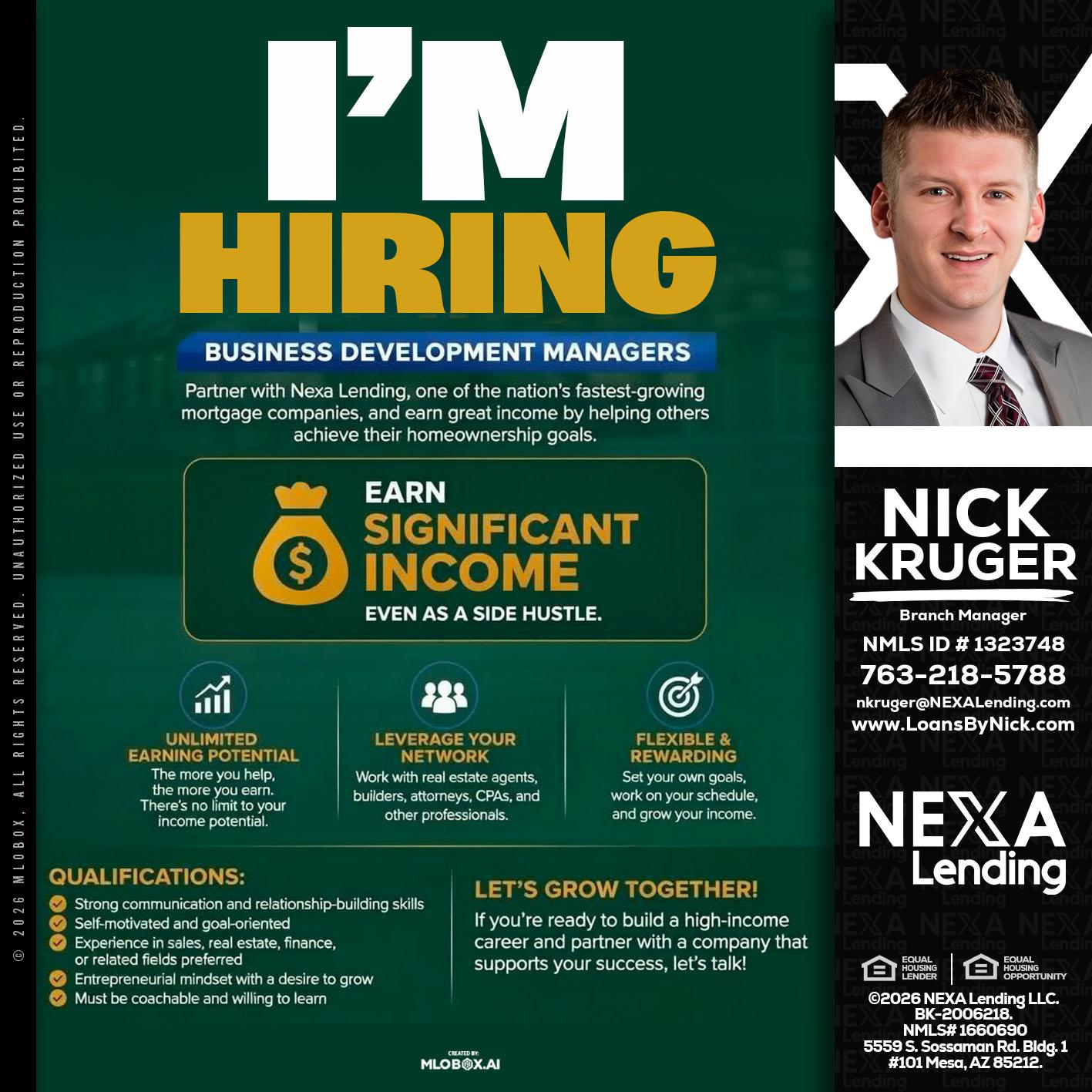 IM HIRING - Nicholas Kruger -Loan Officer